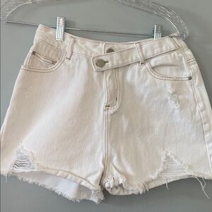 High-Rise White Denim Distressed Women’s Shorts cloud ten medium